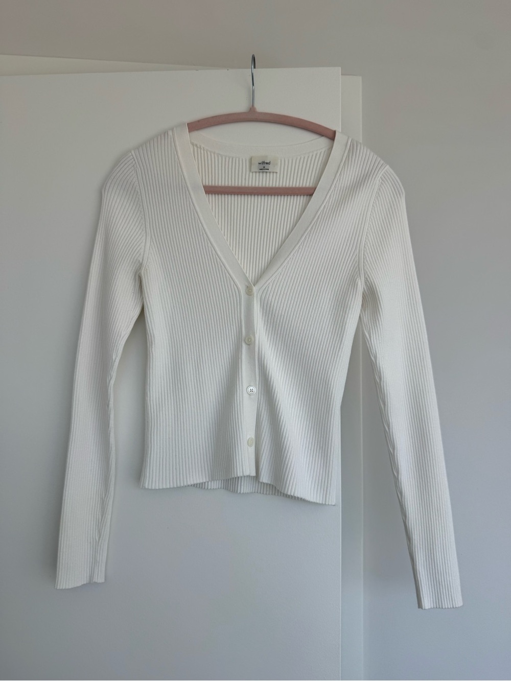 Wilfred White Ribbed V-Neck Cardigan